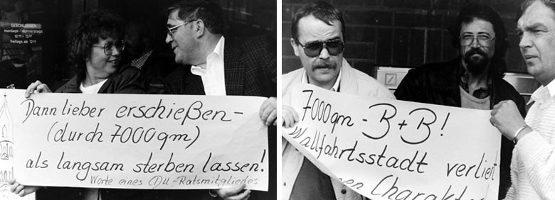 Proteste der Kaufleute, Bürger und Politiker gegen die "Dampfwalze" in Kevelaer 1988